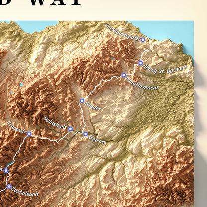 Topographic Map of the Southern Upland Way Walking Trail – Available in A3, A2, and A1 Sizes - Scotland Poster Print