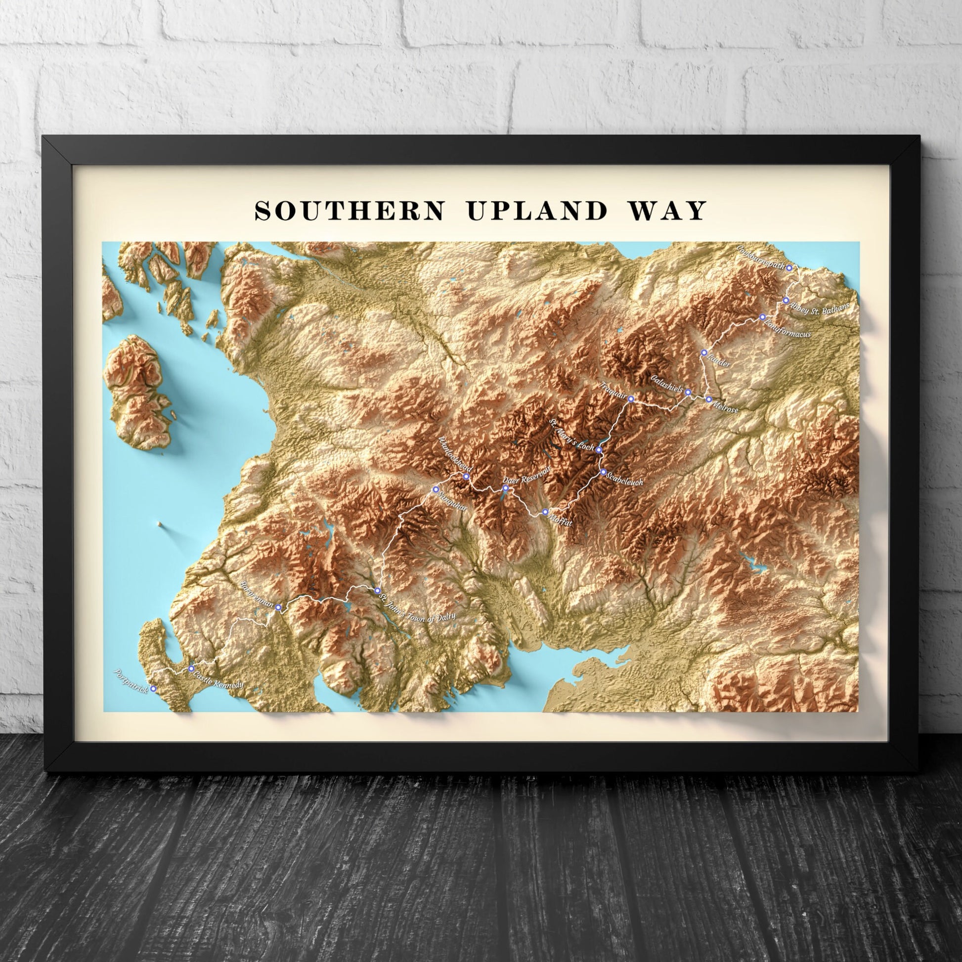 Topographic Map of the Southern Upland Way Walking Trail – Available in A3, A2, and A1 Sizes - Scotland Poster Print