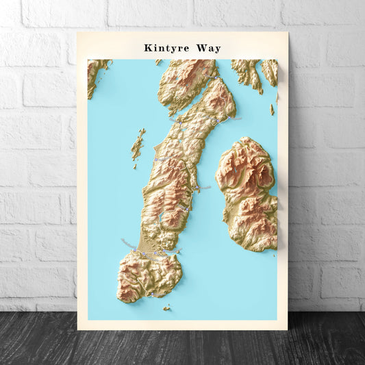 The Kintyre Way Walking Trail – Topographical Map - Scotland Poster Print - Tarbert - Claonaig - Clachan - Machrihanish