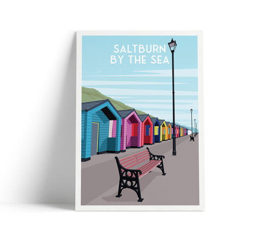 Saltburn By The Sea Print - England Travel Poster - Coloured Huts