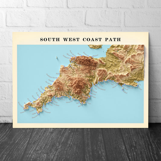 South West Coast Path Print | Cornwall - Devon - Dorset - Somerset Print - Walking Trail