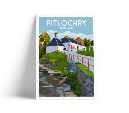 Pitlochry Print - Travel Poster - Scotland - Distillery - Perthshire