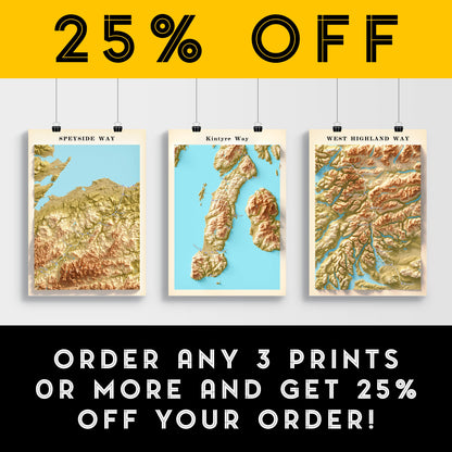The Kintyre Way Walking Trail – Topographical Map - Scotland Poster Print - Tarbert - Claonaig - Clachan - Machrihanish