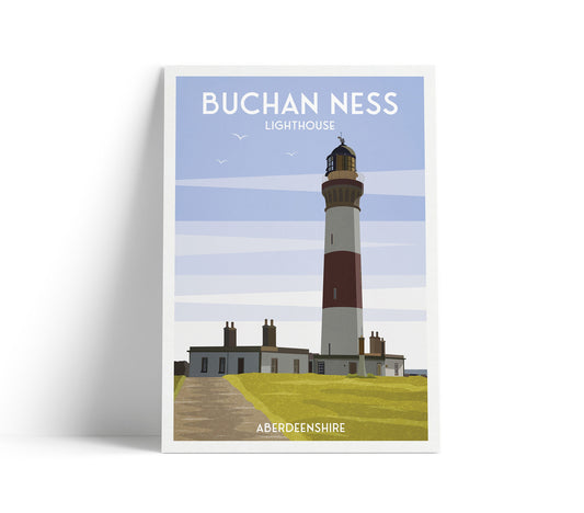 Buchan Ness Print - Aberdeenshire Travel Poster - Lighthouse - Peterhead