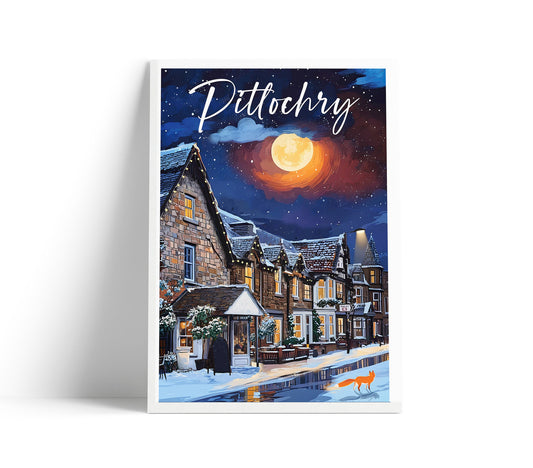 Pitlochry Winter Wonderland Print - Travel Poster - Scotland - Perthshire