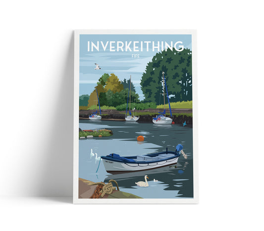 Inverkeithing Harbour Print - Fife Travel Poster - Swans - Kingfisher - Heron - Duck - Scottish Wall Art