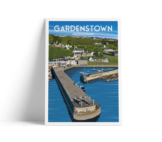 Gardenstown, Aberdeenshire Travel Poster - Vintage Style Coastal Village Art Print