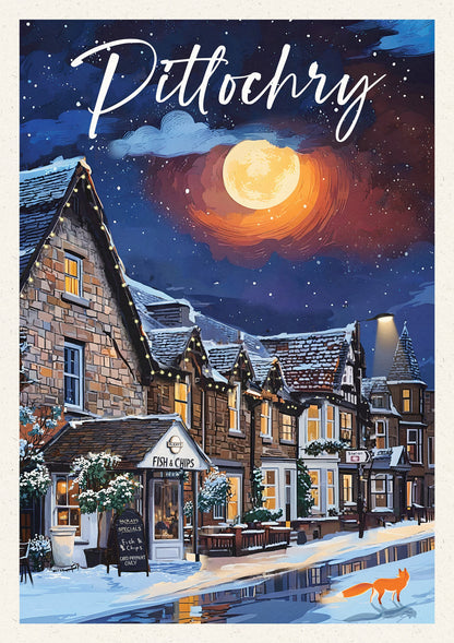 Pitlochry Winter Wonderland Print - Travel Poster - Scotland - Perthshire