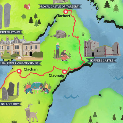 The Kintyre Way Walking Trail – Topographical Map - Scotland Poster Print - Tarbert - Claonaig - Clachan - Machrihanish