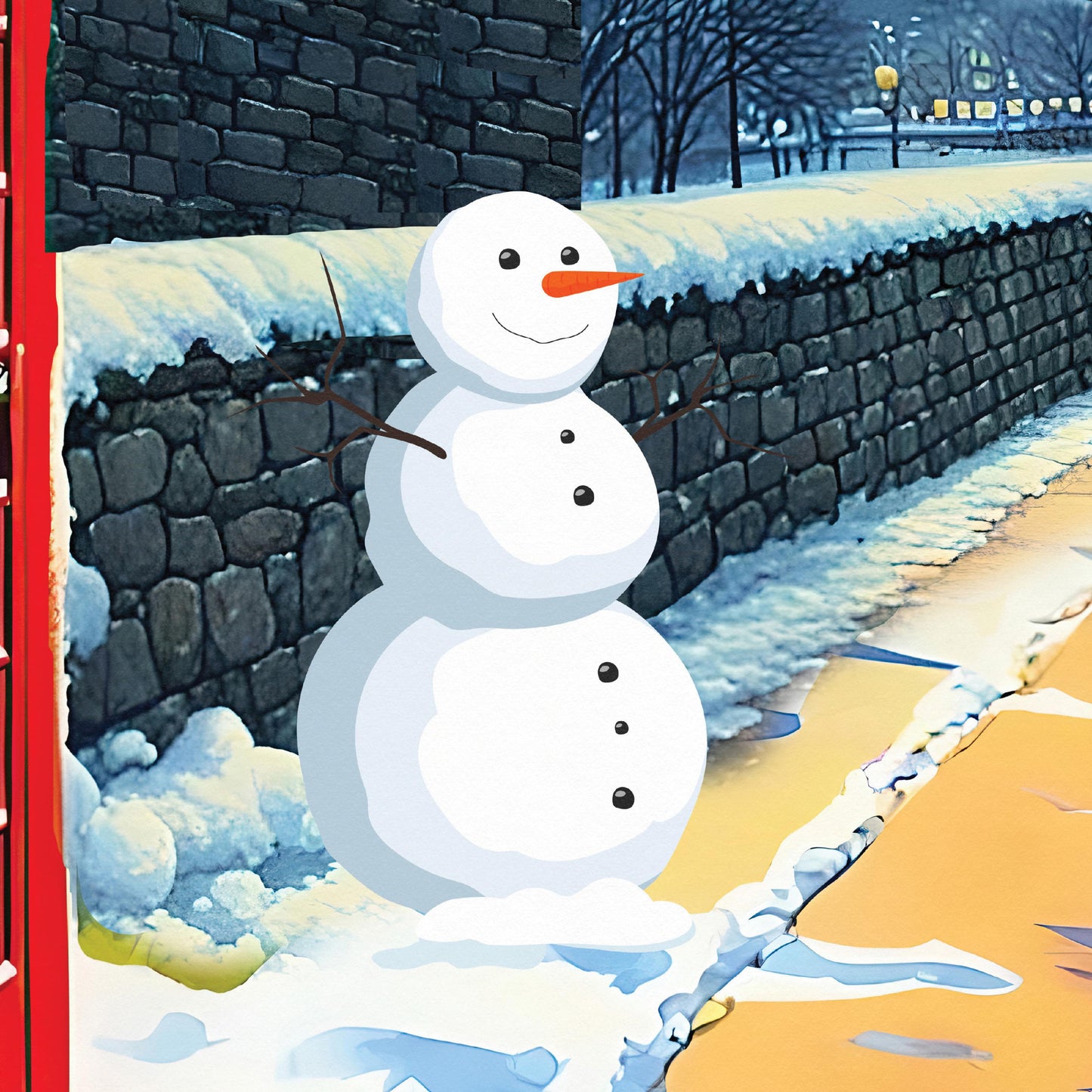 Inverkeithing Print - Fife Travel Poster - Red Telephone Box - WinterWonderland - Fox - - Scottish Wall Art