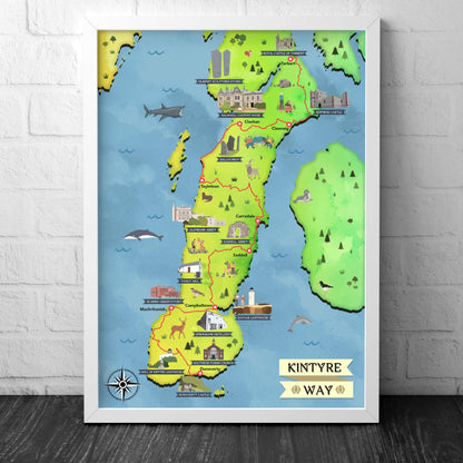 The Kintyre Way Walking Trail – Topographical Map - Scotland Poster Print - Tarbert - Claonaig - Clachan - Machrihanish