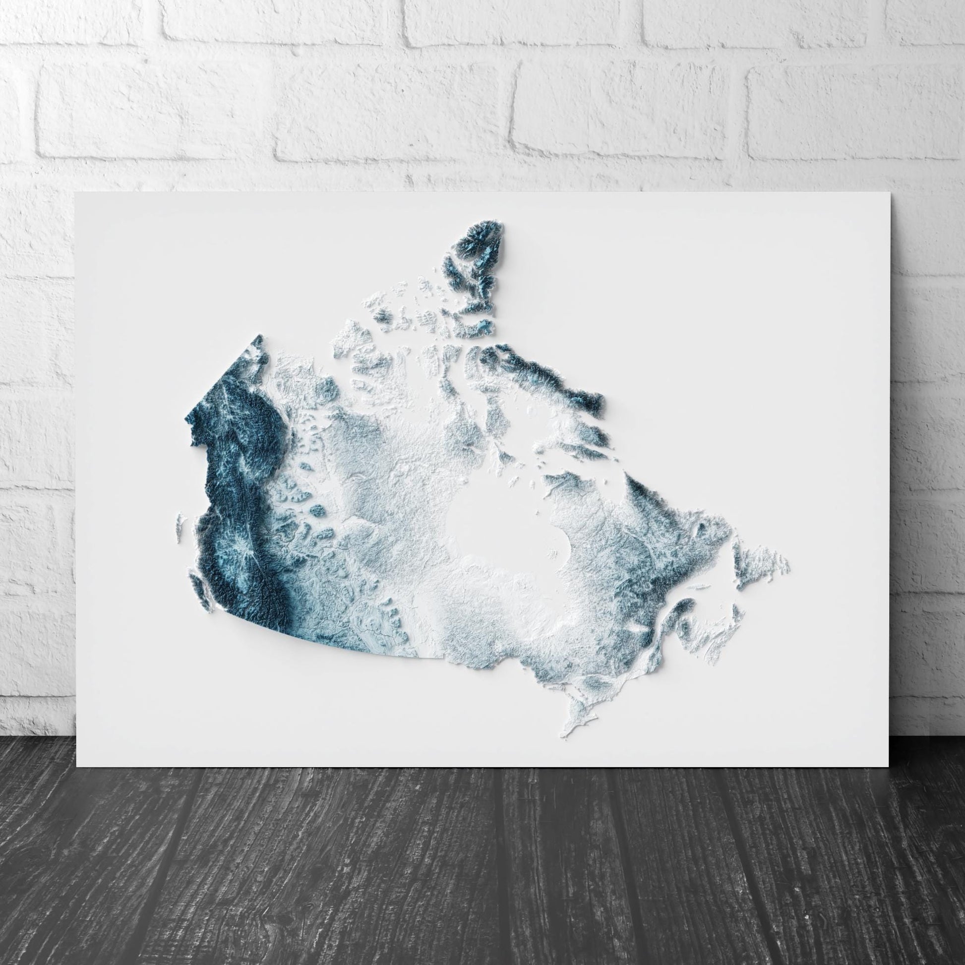 Canada Art Relief Map - 2D Blue and White Print - Canadian Geology - 2D Shaded Map