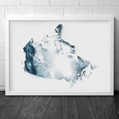 Canada Art Relief Map - 2D Blue and White Print - Canadian Geology - 2D Shaded Map