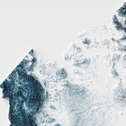 Canada Art Relief Map - 2D Blue and White Print - Canadian Geology - 2D Shaded Map