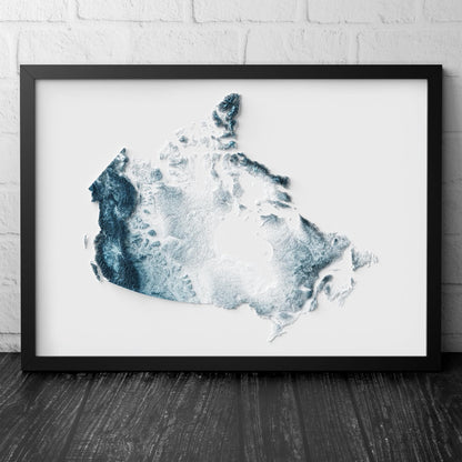 Canada Art Relief Map - 2D Blue and White Print - Canadian Geology - 2D Shaded Map