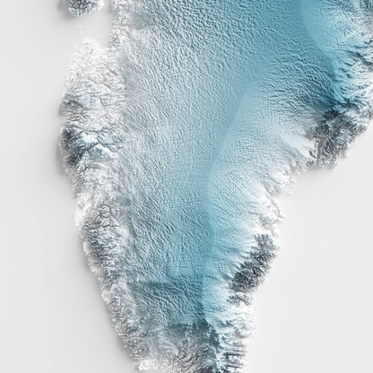 Greenland Art Relief Map - 2D Blue and White Print - Greenland Geology - 2D Shaded Map