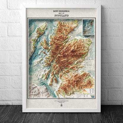 Scotland Bathy-orographical Map - Topographic Print - 1871 - 2D Poster - Geological Map - 1912
