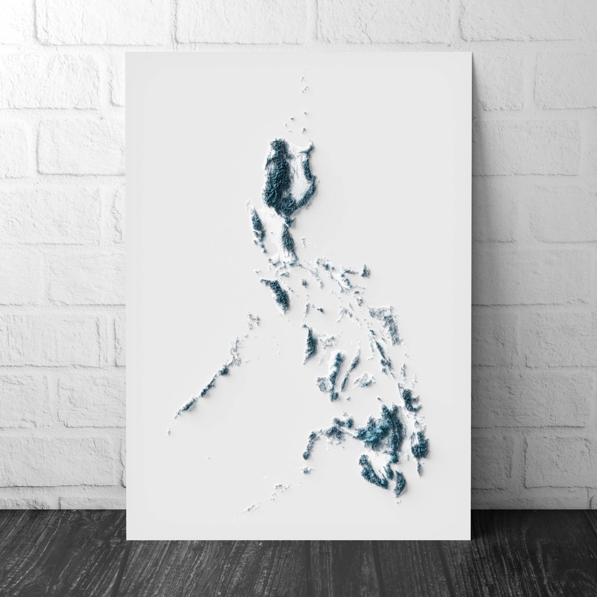 Philippines Art Relief Map - 2D Blue and White Print - Philippines Geology - 2D Shaded Map