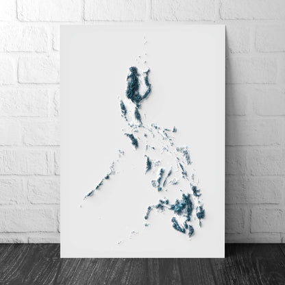 Philippines Art Relief Map - 2D Blue and White Print - Philippines Geology - 2D Shaded Map