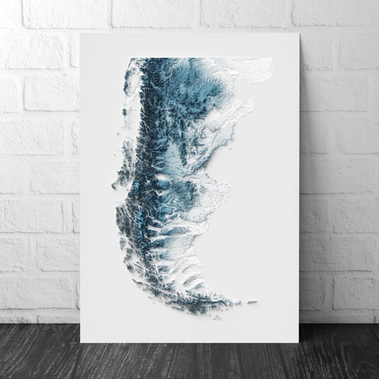 Patagonia Art Relief Map - 2D Shaded Relief Map - retro map - Wall Art