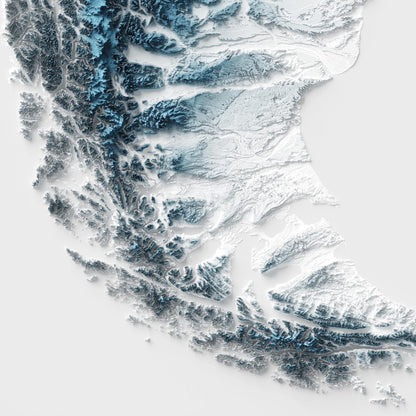 Patagonia Art Relief Map - 2D Shaded Relief Map - retro map - Wall Art