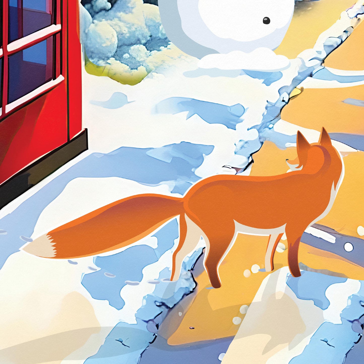 Inverkeithing Print - Fife Travel Poster - Red Telephone Box - WinterWonderland - Fox - - Scottish Wall Art