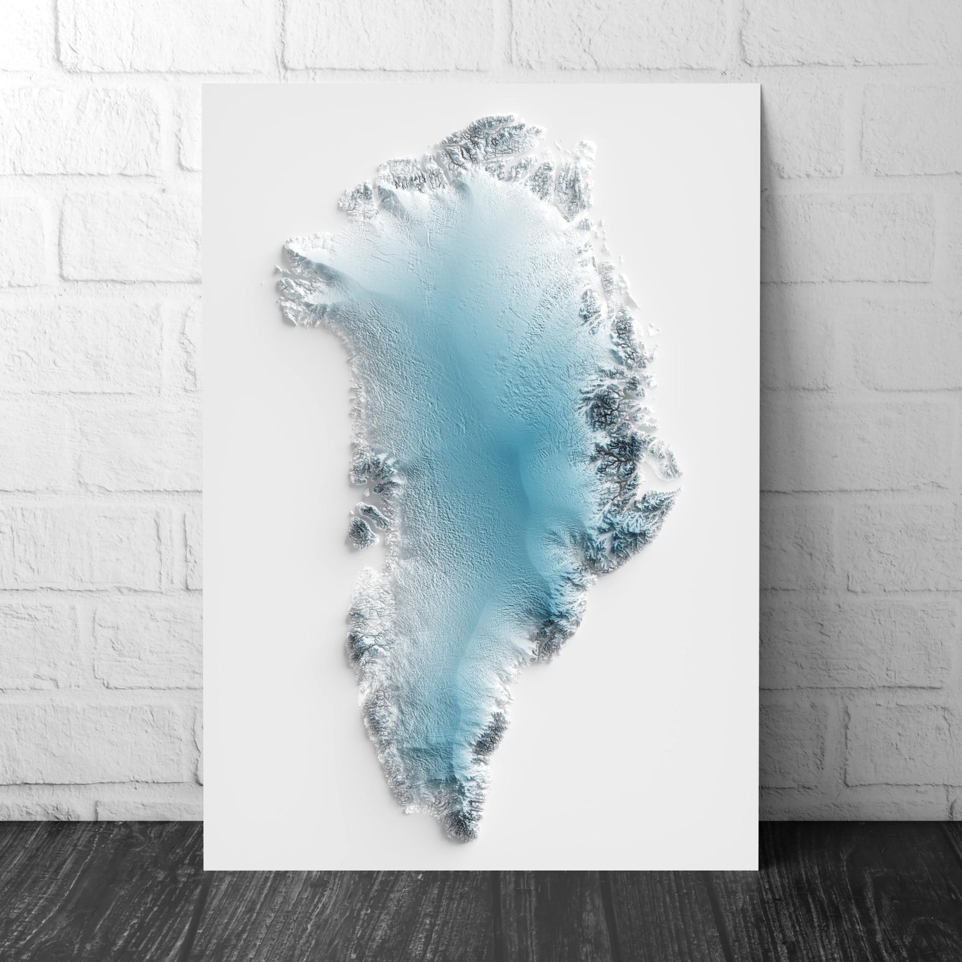 Greenland Art Relief Map - 2D Blue and White Print - Greenland Geology - 2D Shaded Map