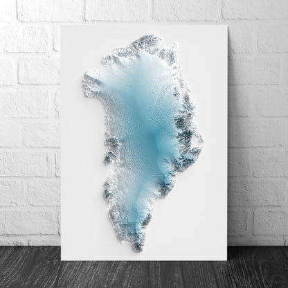 Greenland Art Relief Map - 2D Blue and White Print - Greenland Geology - 2D Shaded Map