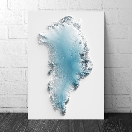 Greenland Art Relief Map - 2D Blue and White Print - Greenland Geology - 2D Shaded Map
