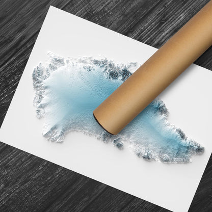 Greenland Art Relief Map - 2D Blue and White Print - Greenland Geology - 2D Shaded Map