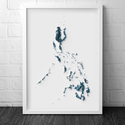 Philippines Art Relief Map - 2D Blue and White Print - Philippines Geology - 2D Shaded Map