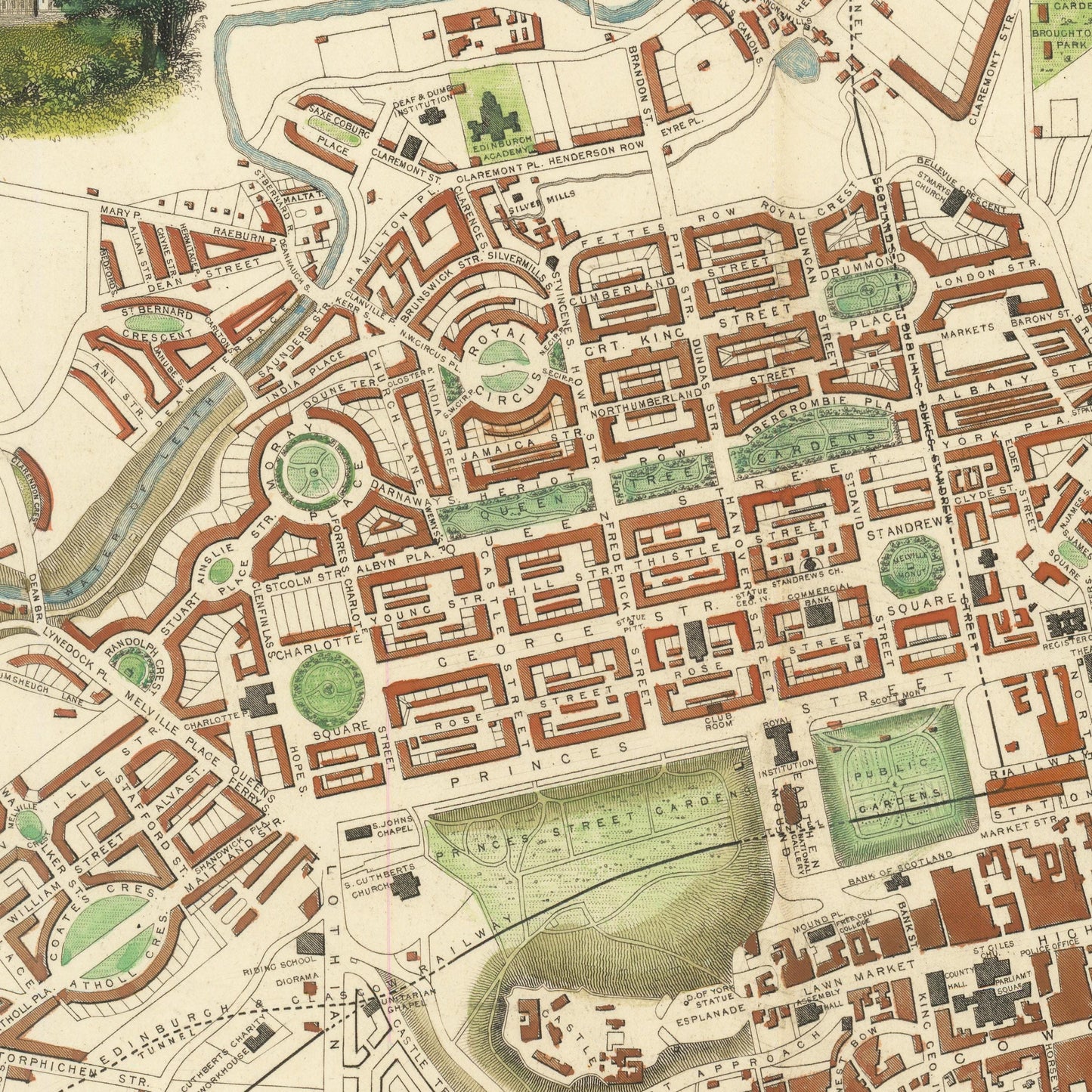 Old Edinburgh Map | Plan of the City of Edinburgh, Scotland | 1851 | Vintage Scottish Print | Old Map Wall Decor