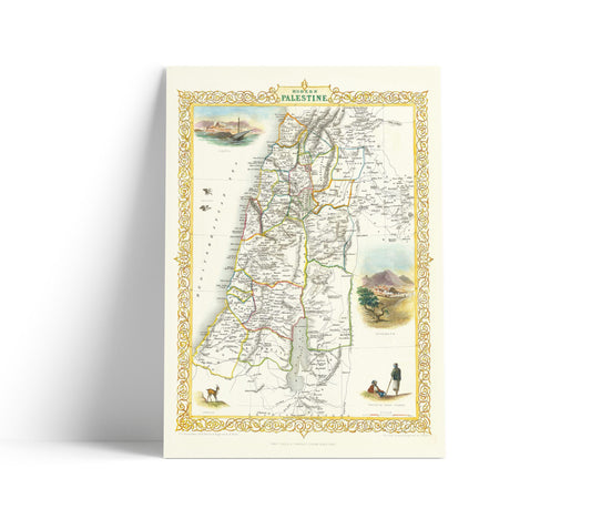 Modern Palestine Print - Jerusalem, Samaria, Galilee, West Bank, Gaza ,biblical Map, historic sites, Bible Study