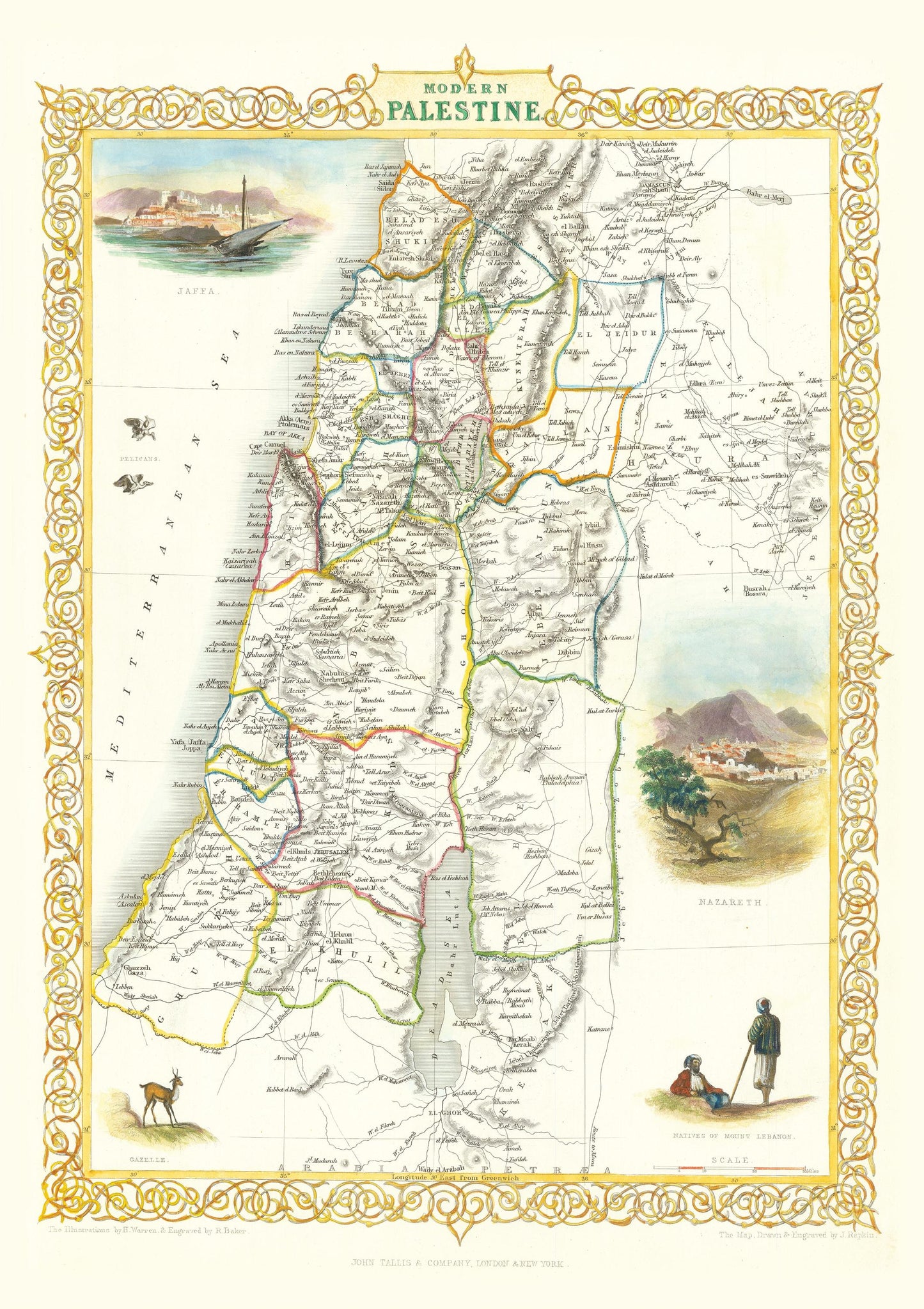 Modern Palestine Print - Jerusalem, Samaria, Galilee, West Bank, Gaza ,biblical Map, historic sites, Bible Study