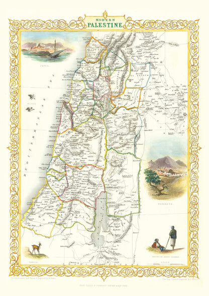 Modern Palestine Print - Jerusalem, Samaria, Galilee, West Bank, Gaza ,biblical Map, historic sites, Bible Study