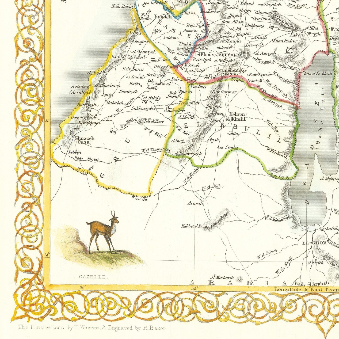 Modern Palestine Print - Jerusalem, Samaria, Galilee, West Bank, Gaza ,biblical Map, historic sites, Bible Study