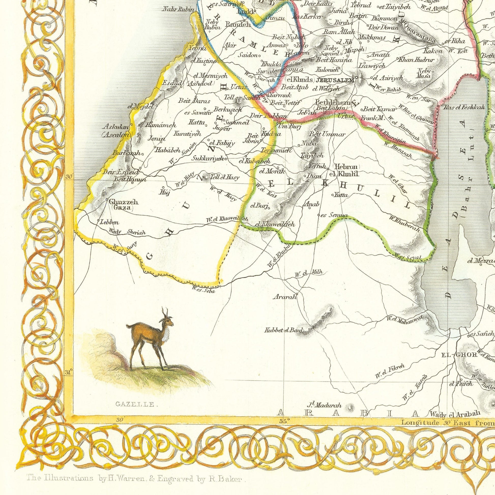 Modern Palestine Print - Jerusalem, Samaria, Galilee, West Bank, Gaza ,biblical Map, historic sites, Bible Study