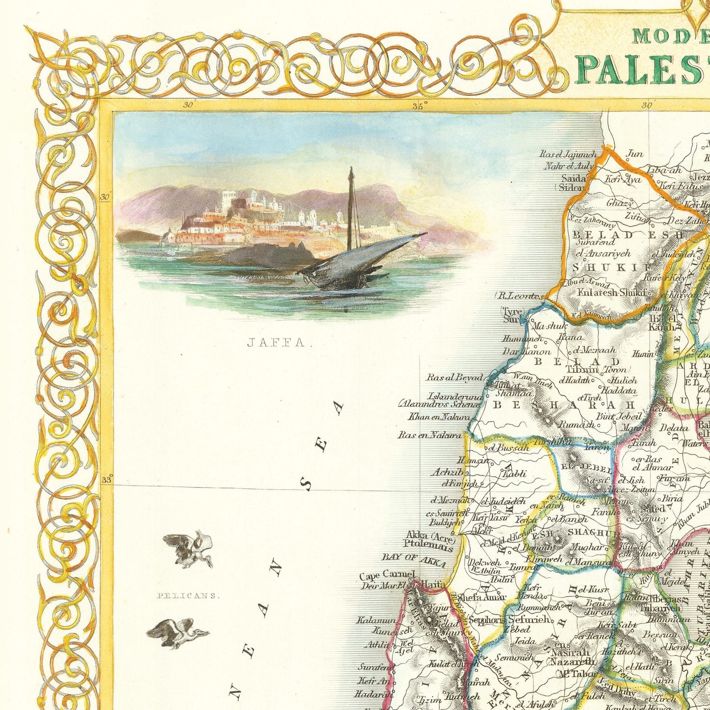 Modern Palestine Print - Jerusalem, Samaria, Galilee, West Bank, Gaza ,biblical Map, historic sites, Bible Study