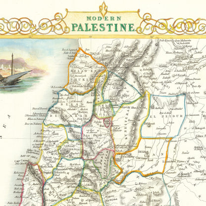 Modern Palestine Print - Jerusalem, Samaria, Galilee, West Bank, Gaza ,biblical Map, historic sites, Bible Study