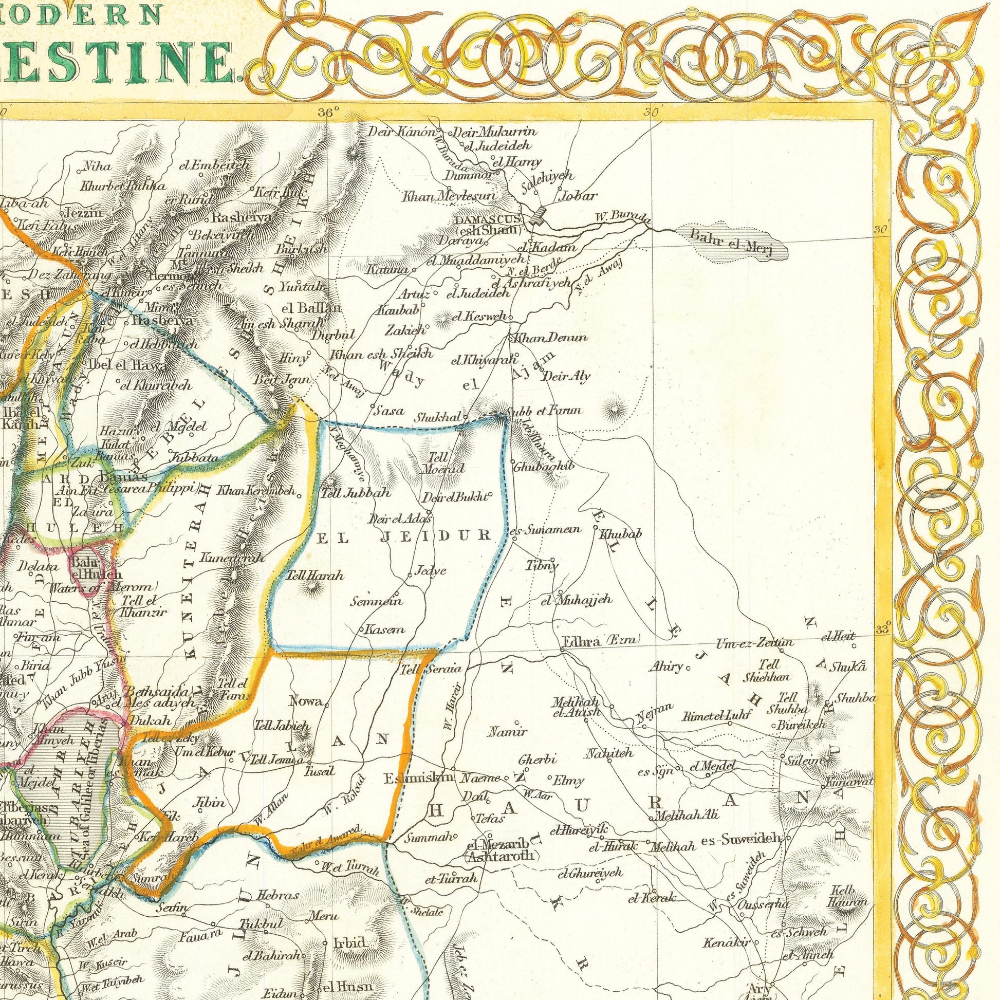 Modern Palestine Print - Jerusalem, Samaria, Galilee, West Bank, Gaza ,biblical Map, historic sites, Bible Study