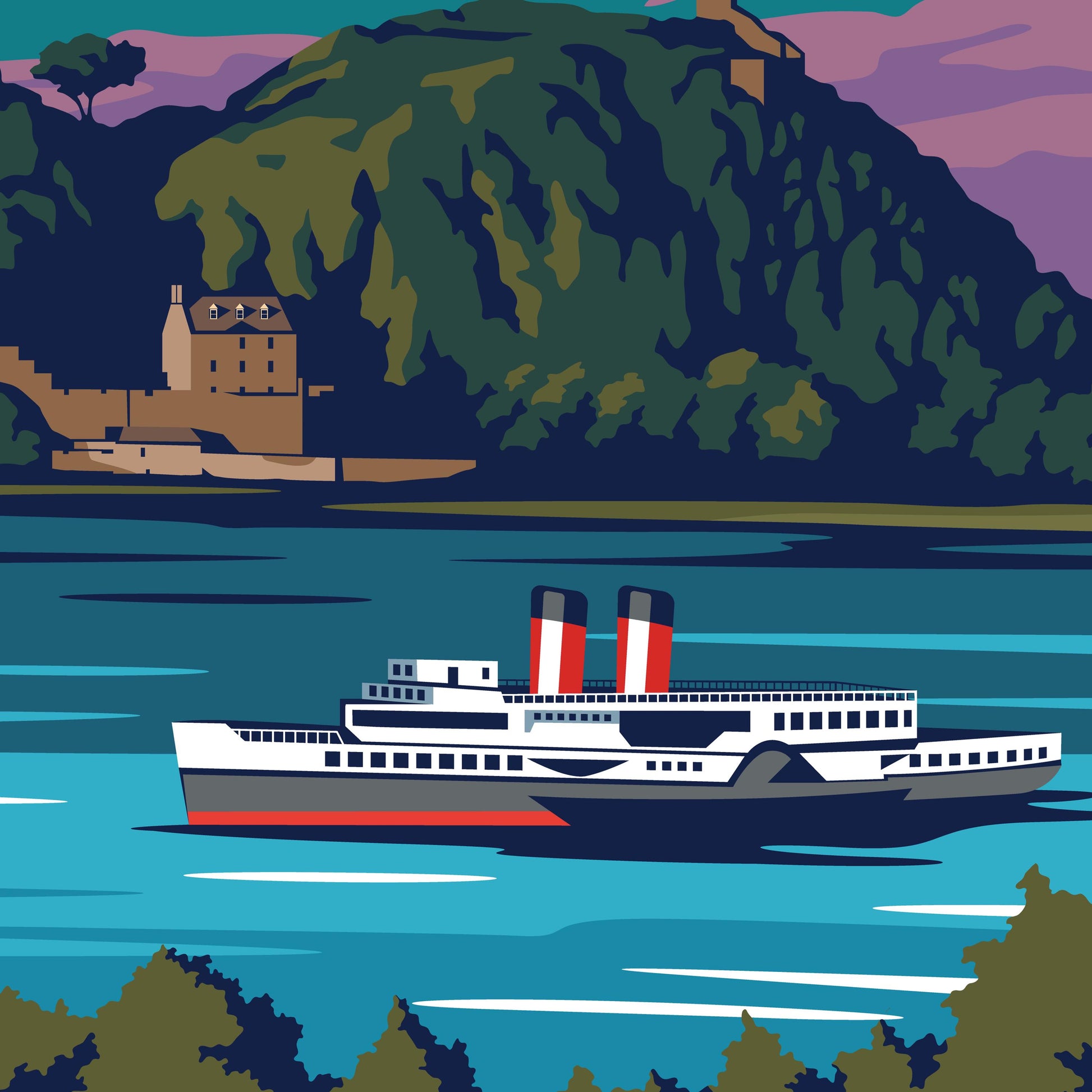 Dumbarton Rock Print - Western Scotland - Waverley - Paddle Steamer