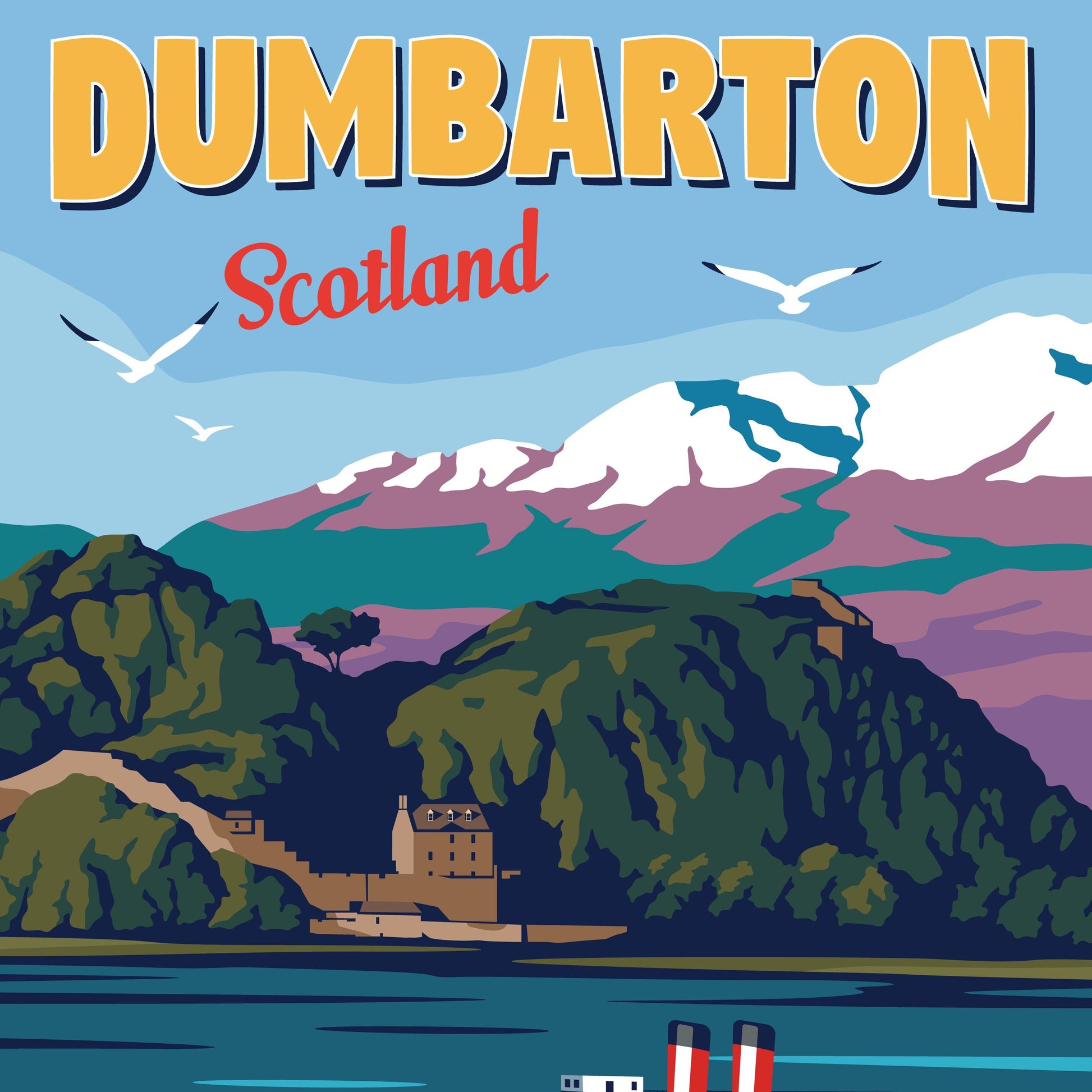 Dumbarton Rock Print - Western Scotland - Waverley - Paddle Steamer