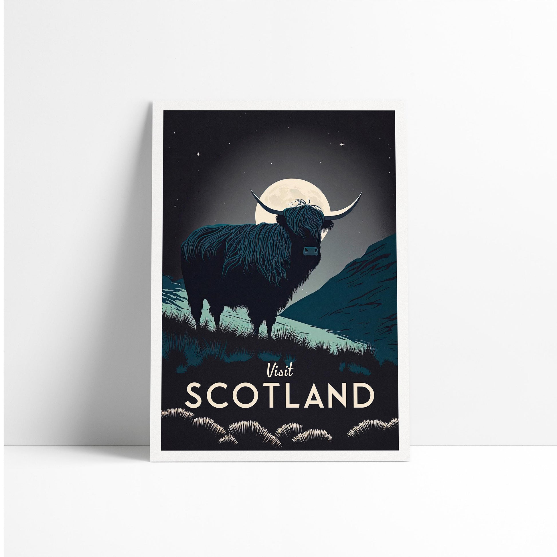 Scotland Travel Poster - Highland Cow