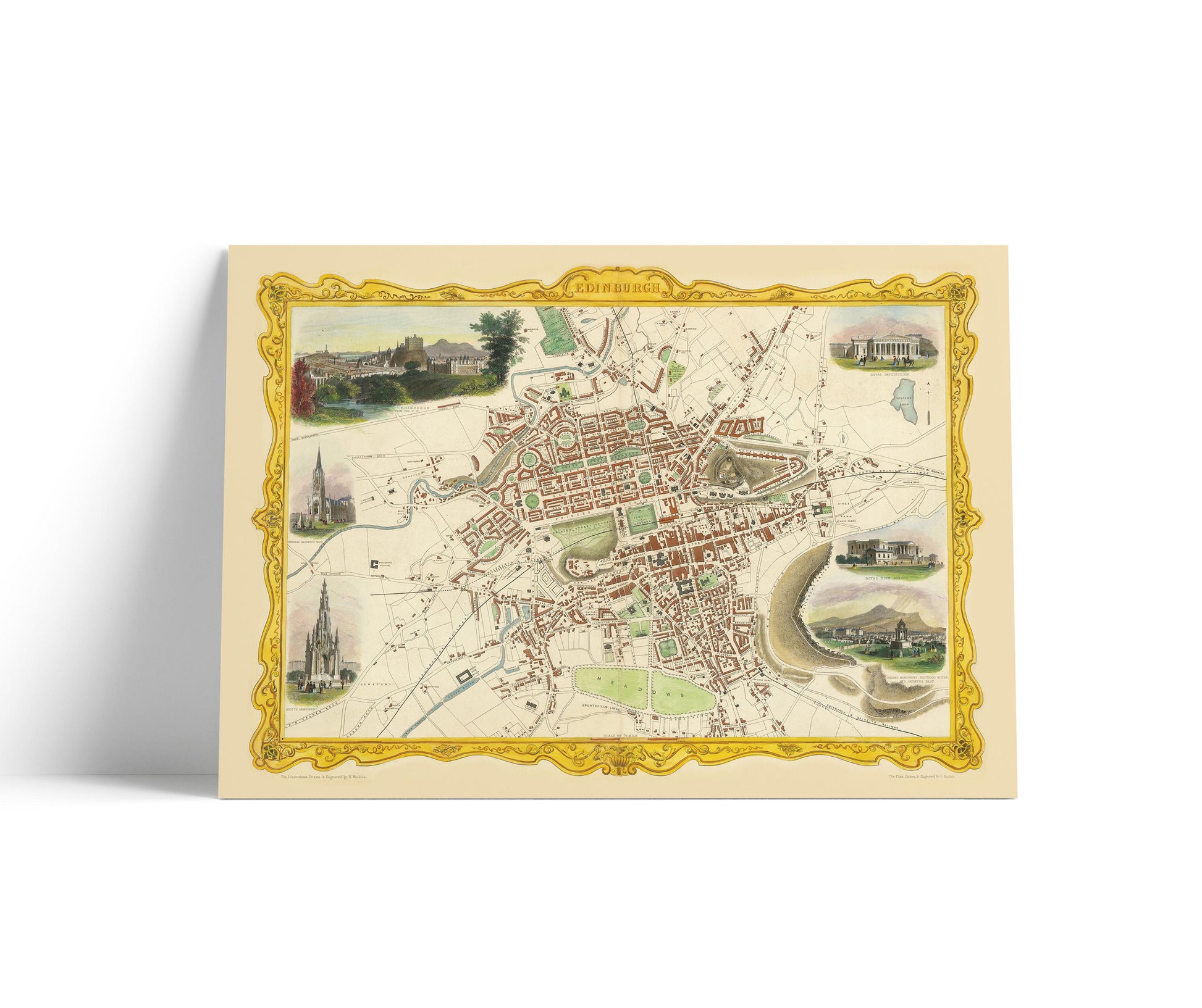 Old Edinburgh Map | Plan of the City of Edinburgh, Scotland | 1851 | Vintage Scottish Print | Old Map Wall Decor