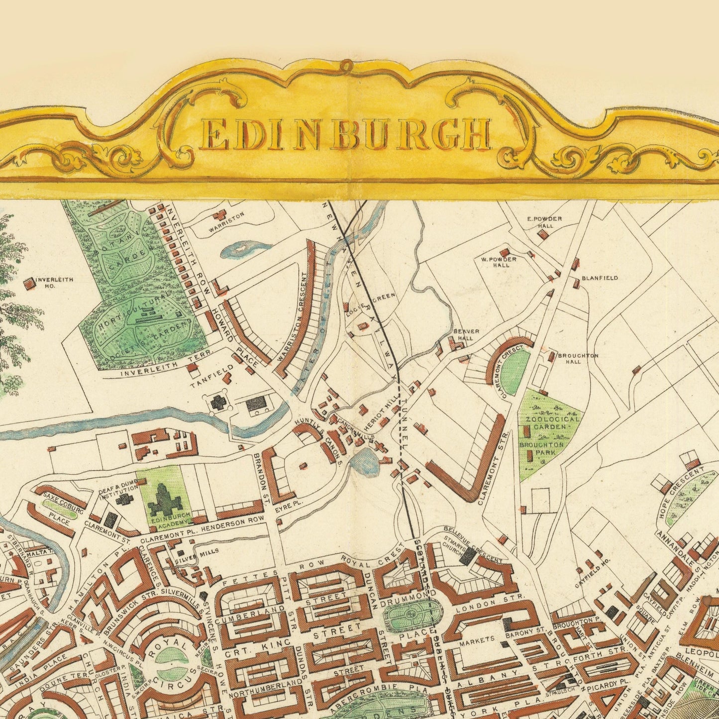 Old Edinburgh Map | Plan of the City of Edinburgh, Scotland | 1851 | Vintage Scottish Print | Old Map Wall Decor