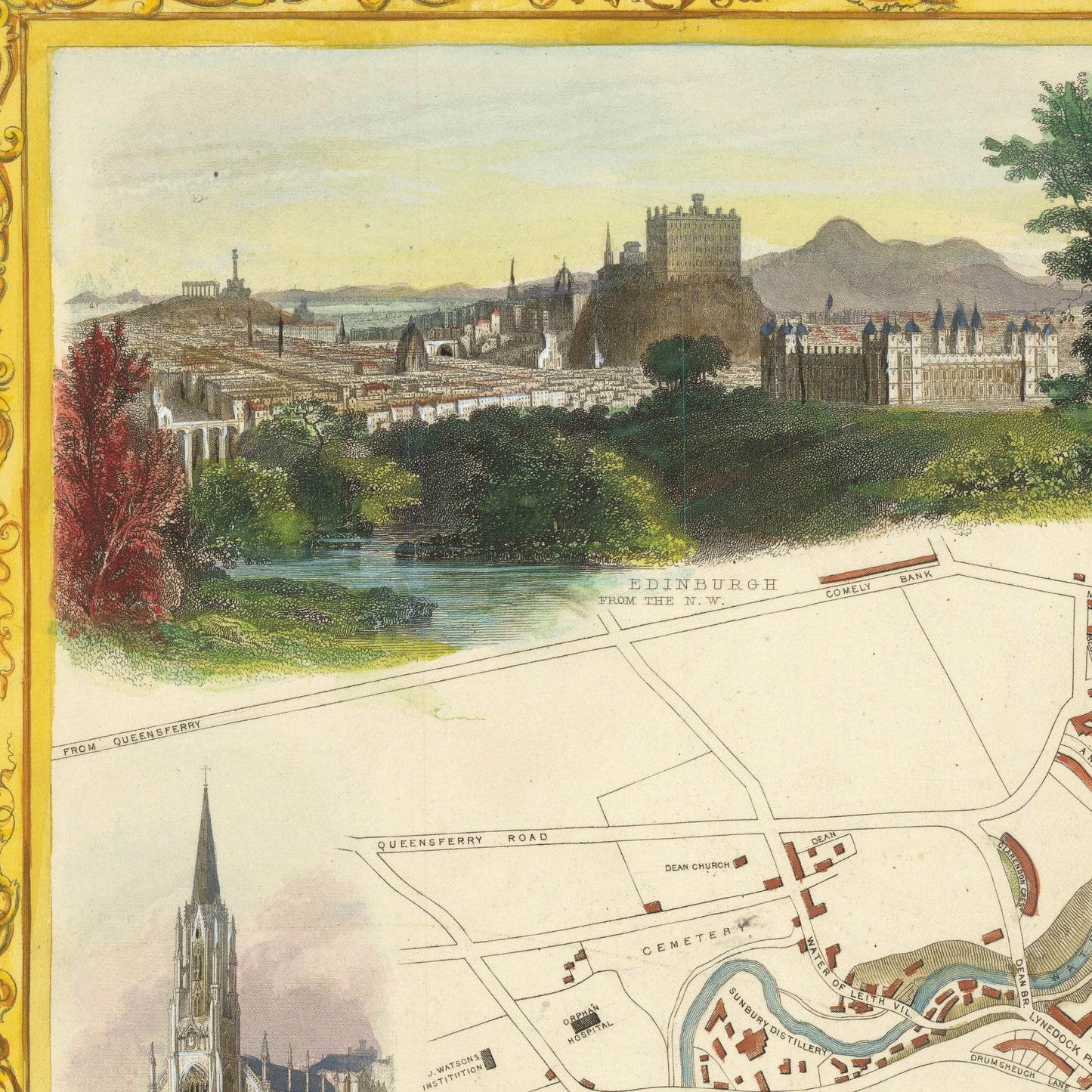 Old Edinburgh Map | Plan of the City of Edinburgh, Scotland | 1851 | Vintage Scottish Print | Old Map Wall Decor