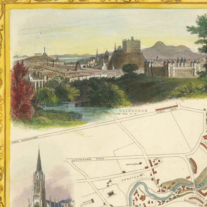 Old Edinburgh Map | Plan of the City of Edinburgh, Scotland | 1851 | Vintage Scottish Print | Old Map Wall Decor