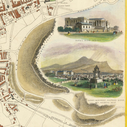 Old Edinburgh Map | Plan of the City of Edinburgh, Scotland | 1851 | Vintage Scottish Print | Old Map Wall Decor
