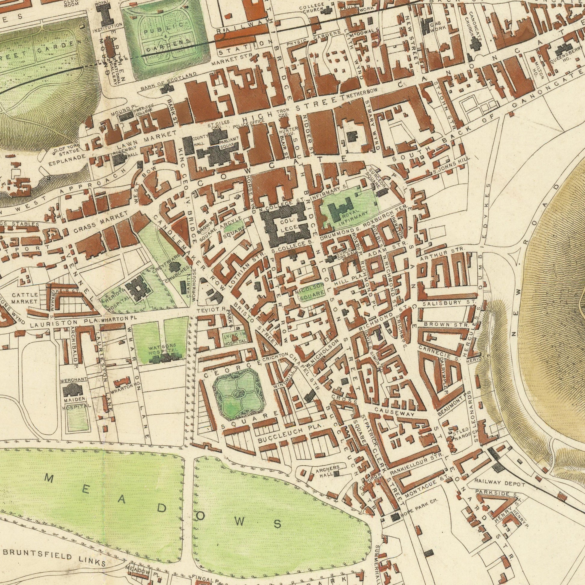Old Edinburgh Map | Plan of the City of Edinburgh, Scotland | 1851 | Vintage Scottish Print | Old Map Wall Decor