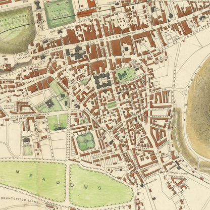 Old Edinburgh Map | Plan of the City of Edinburgh, Scotland | 1851 | Vintage Scottish Print | Old Map Wall Decor